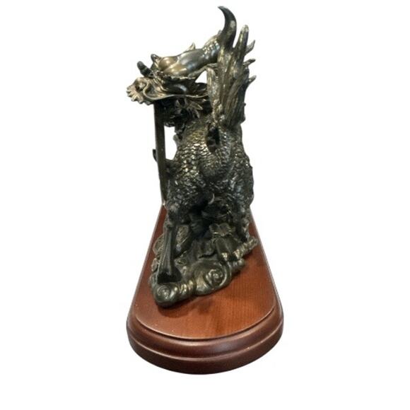 Polyresin Pixiu Dragon with Sword on Wood Stand in Box - Picture 4 of 10